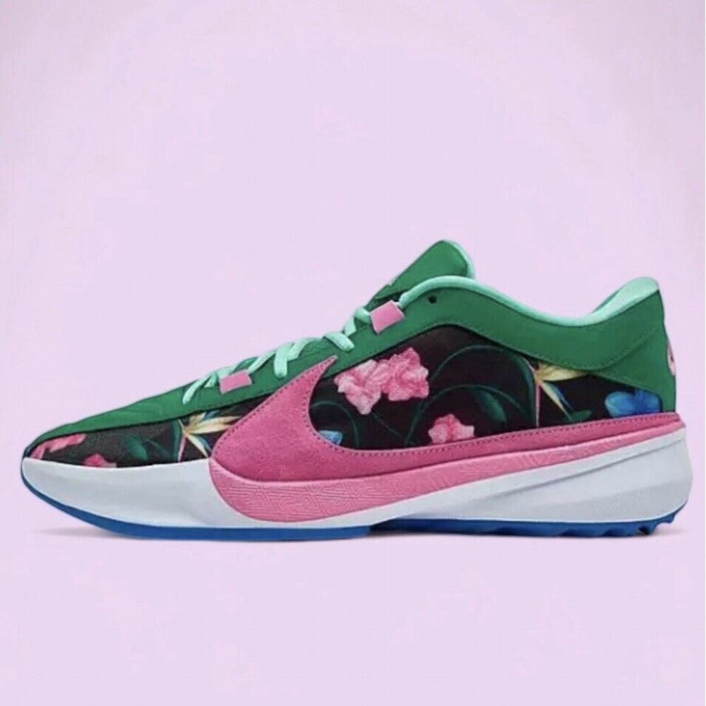 Nike Zoom Freak 5 Blue Pink Green Floral Basketball Shoes DX4985-401 Men's 9.5